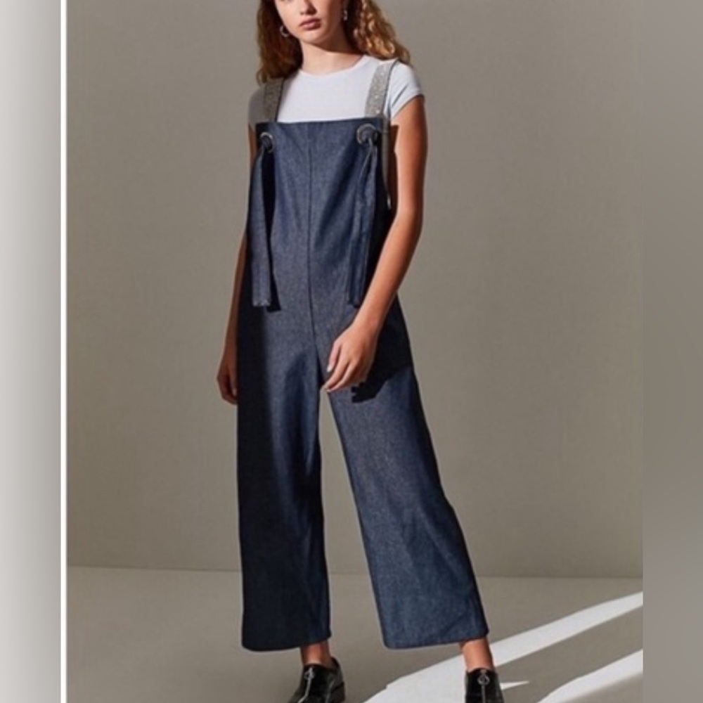 CS-2MASS Urban Outfitters Denim rhinestone strap jumpsuit overalls NWT XS